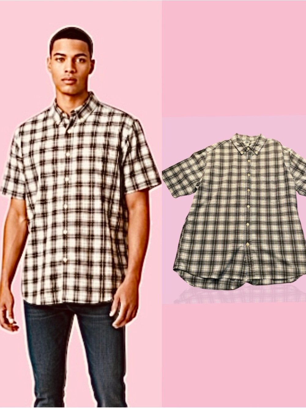 GAP Black and White Plaid Short-Sleeve Button-Down Shirt. 100% Cotton